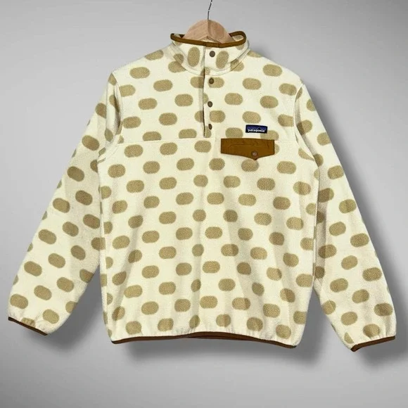 Patagonia Synchilla Snap T Fleece Pullover Womens Small Cream Beige Polka Dots - Picture 2 of 10